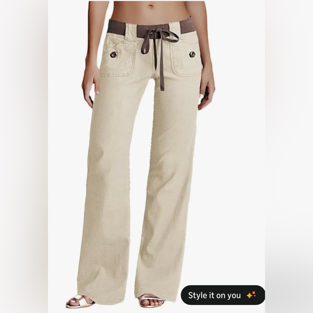 Flamingals Solid Seam Detail Drawstring Mid Rise Straight Leg Pants